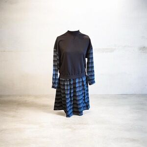 Girls Black Top with Green Plaid Skirt Casual Dress